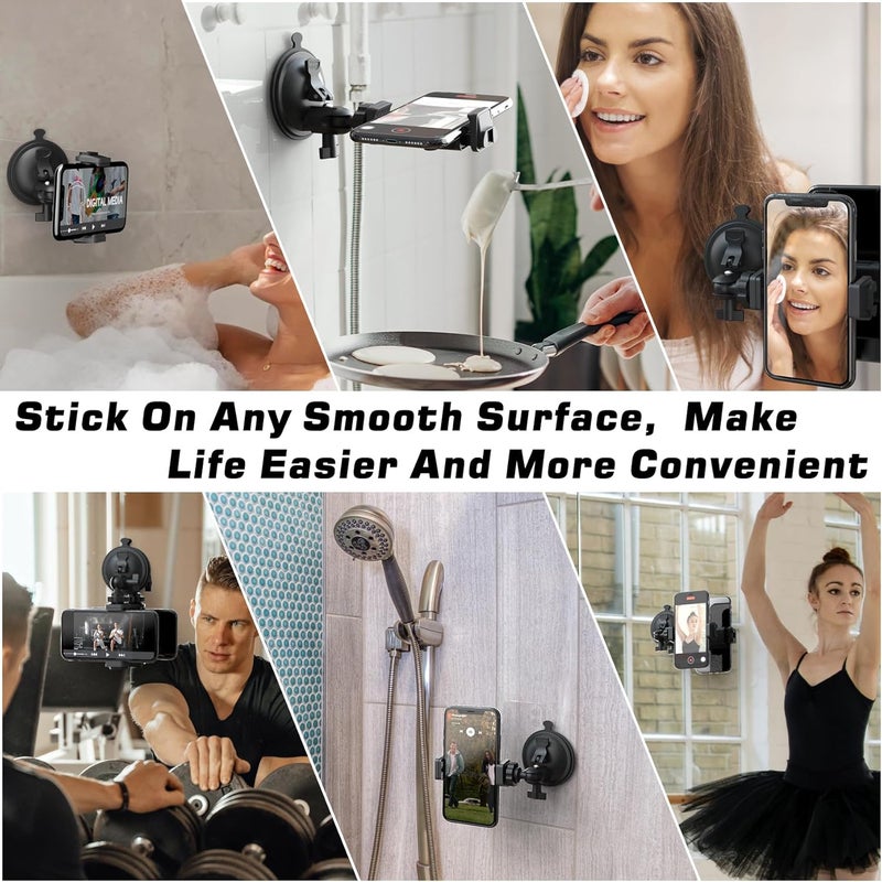 Tint Shower Mirror Phone Holder, Suction Cup Mirror Phone Mount for Shower Bathroom Glass Kitchen Tile, TikTok YouTube Instagram Make Up Vlog Video Content Creator Essentials - Image 3